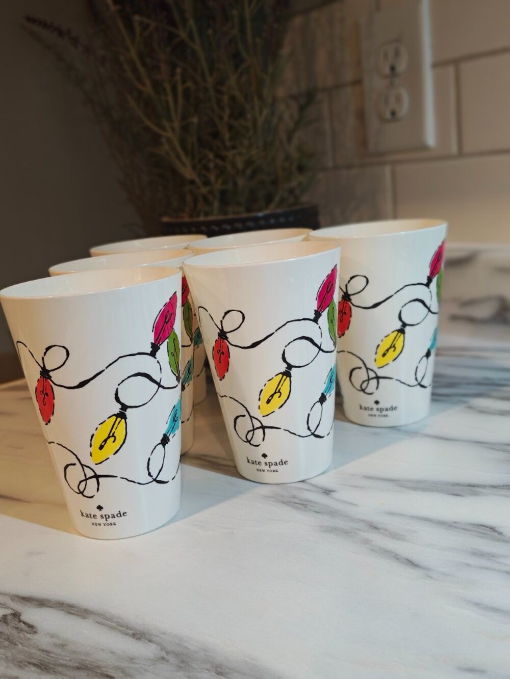 Kate Spade New York Christmas Lights Reusable Party Cups Set of 6 - Picture 4 of 8